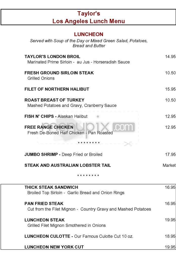 Taylor's Steakhouse - Los Angeles, CA menu_pic