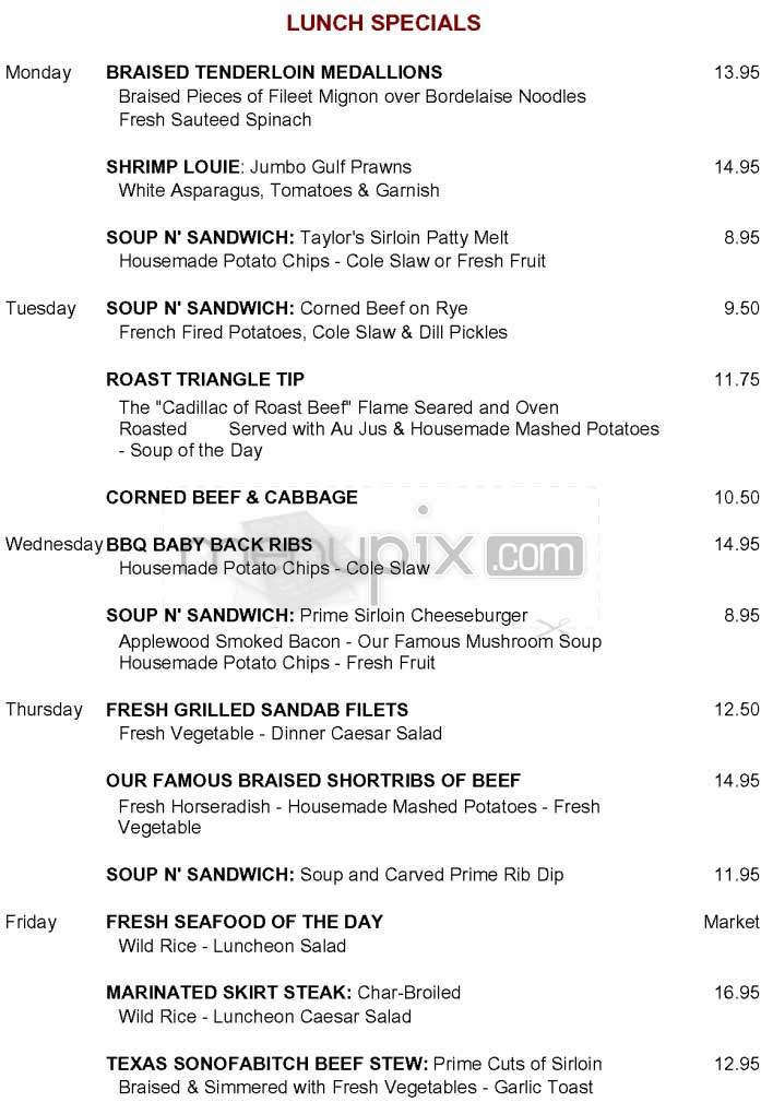 Taylor's Steakhouse - Los Angeles, CA menu_pic