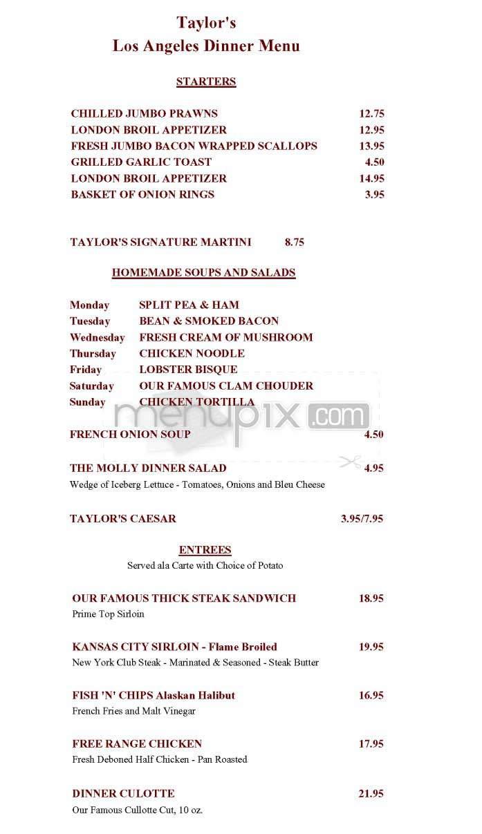 Taylor's Steakhouse - Los Angeles, CA menu_pic