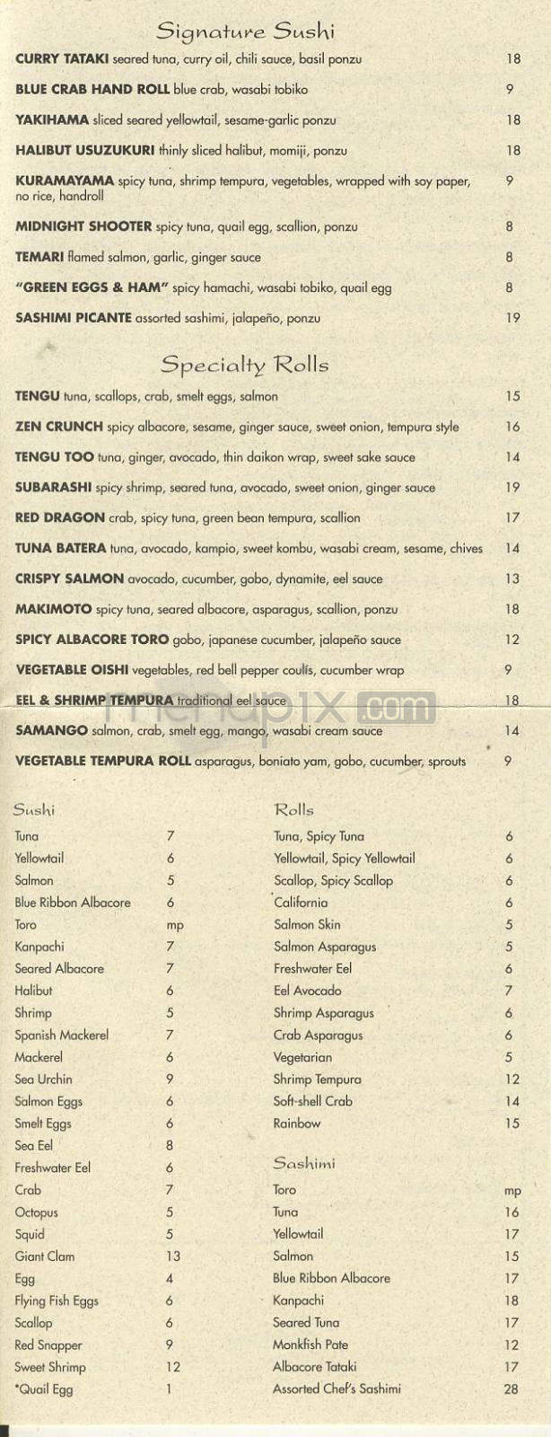 Tengu - Los Angeles, CA menu_pic