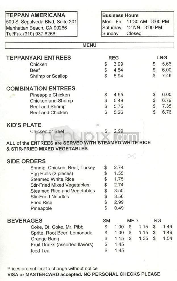 Teppan Americana - Manhattan Beach, CA menu_pic
