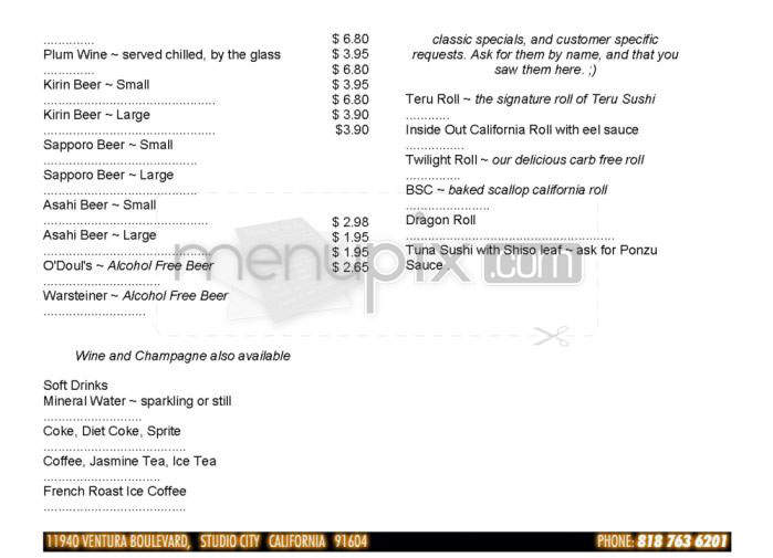 Teru Sushi - Studio City, CA menu_pic
