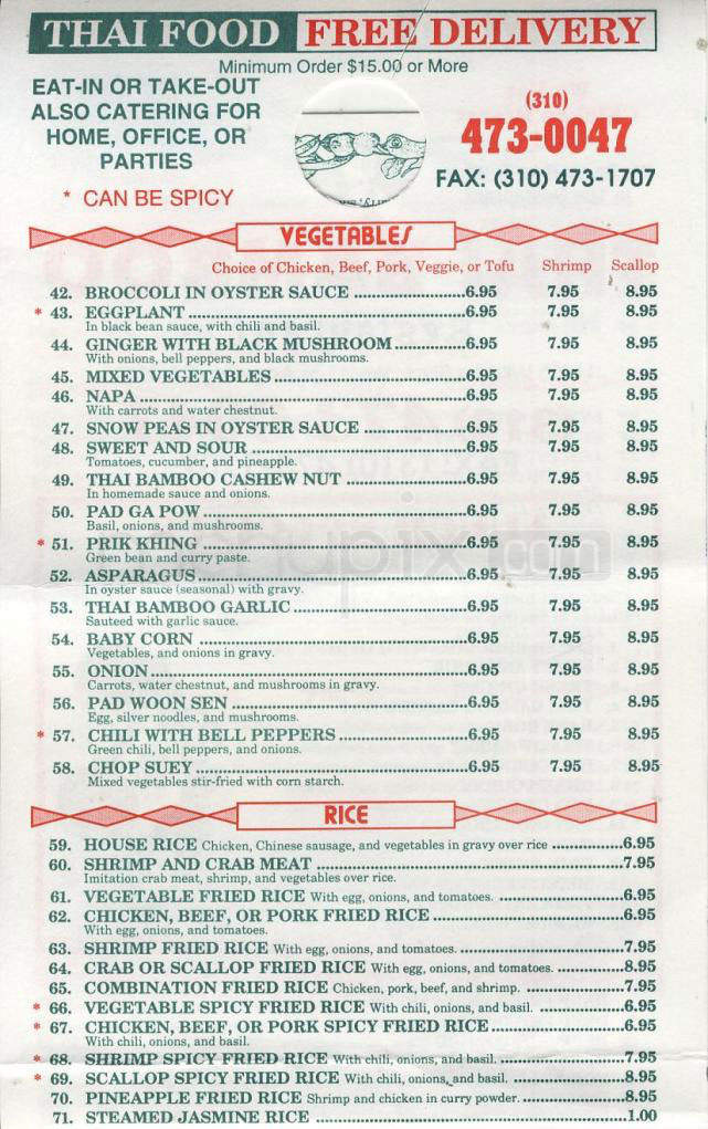 Thai Bamboo - Los Angeles, CA menu_pic