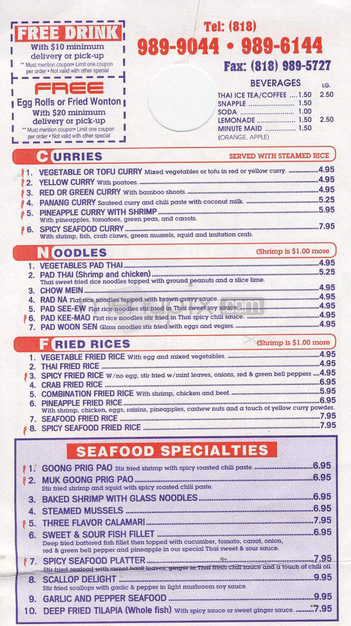 Thai Seafood House - Van Nuys, CA menu_pic