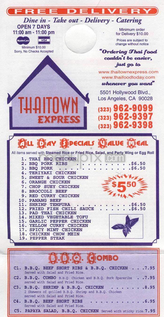 Thaitown Express - Los Angeles, CA menu_pic