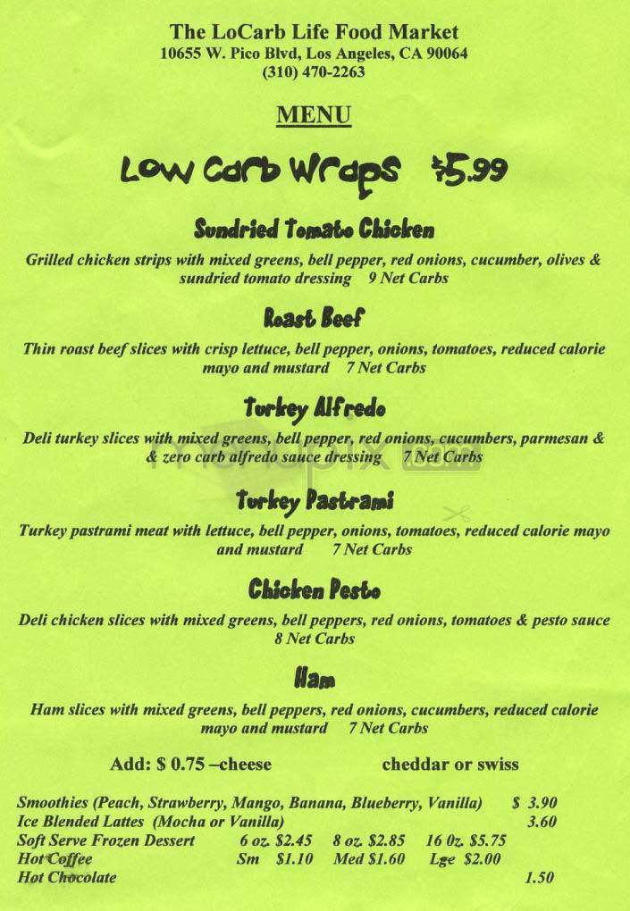 The LoCarb Life Market - Los Angeles, CA menu_pic
