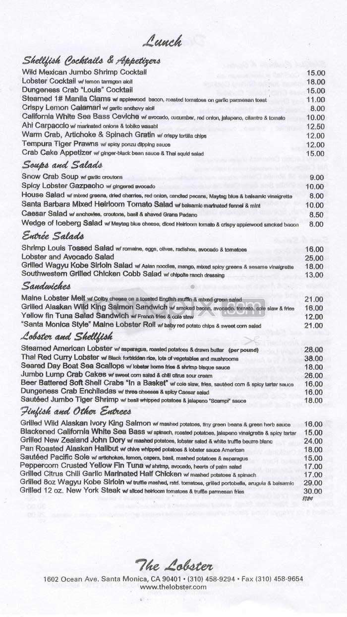 The Lobster - Santa Monica, CA menu_pic