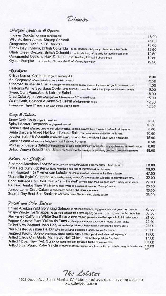 The Lobster - Santa Monica, CA menu_pic