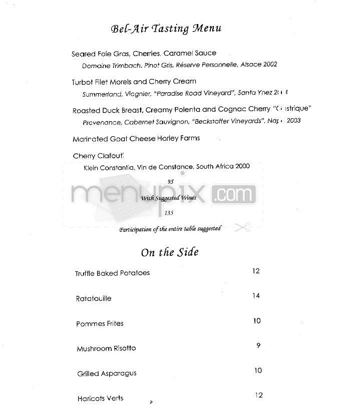 The Restaurant (Hotel Bel Air) - Los Angeles, CA menu_pic