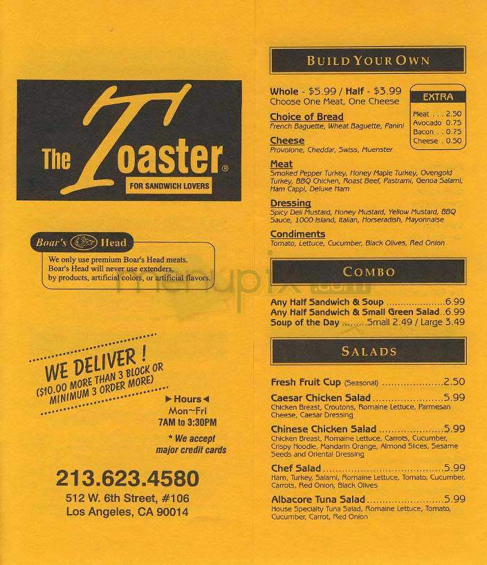 The Toaster - Los Angeles, CA menu_pic