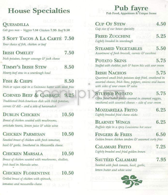 Timmy Nolan's Tavern - Toluca Lake, CA menu_pic