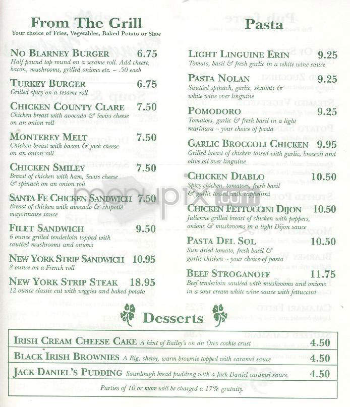 Timmy Nolan's Tavern - Toluca Lake, CA menu_pic