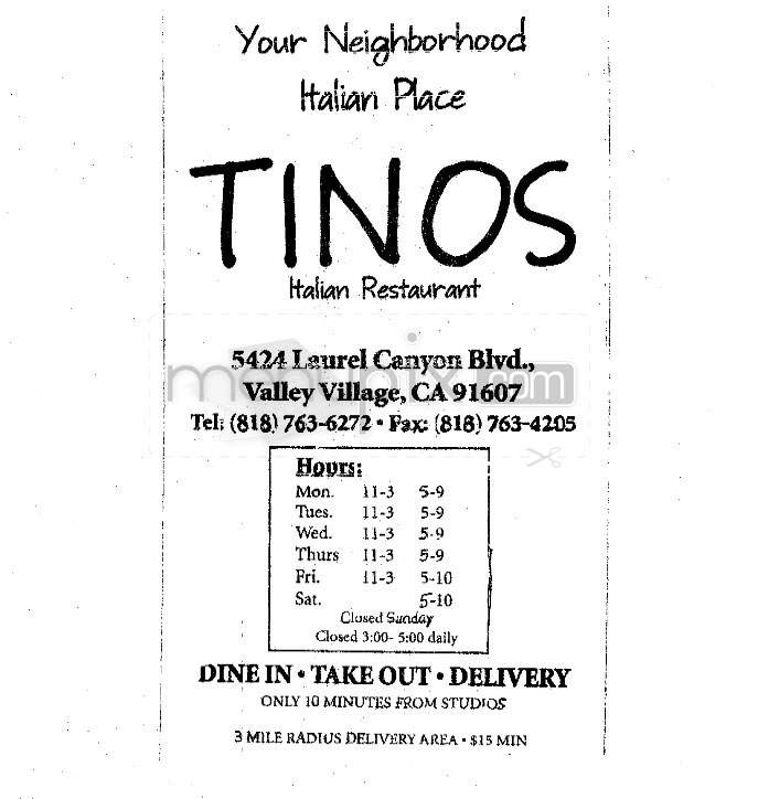 Tino's - Valley Village, CA menu_pic