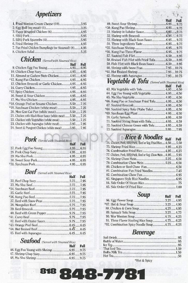 Today Chinese Cuisine - Burbank, CA menu_pic