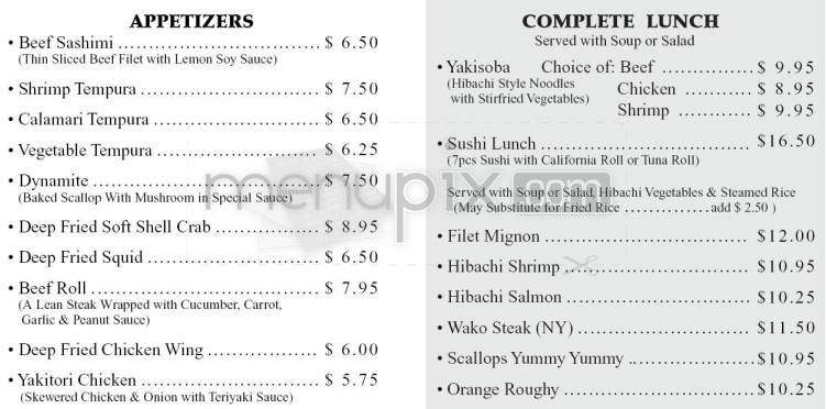 Tokyo Wako Restaurant - Pasadena, CA menu_pic