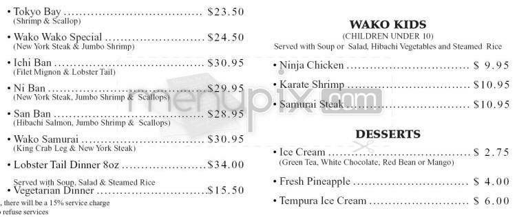 Tokyo Wako Restaurant - Pasadena, CA menu_pic