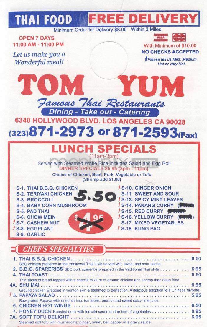 Tom Yum - Los Angeles, CA menu_pic