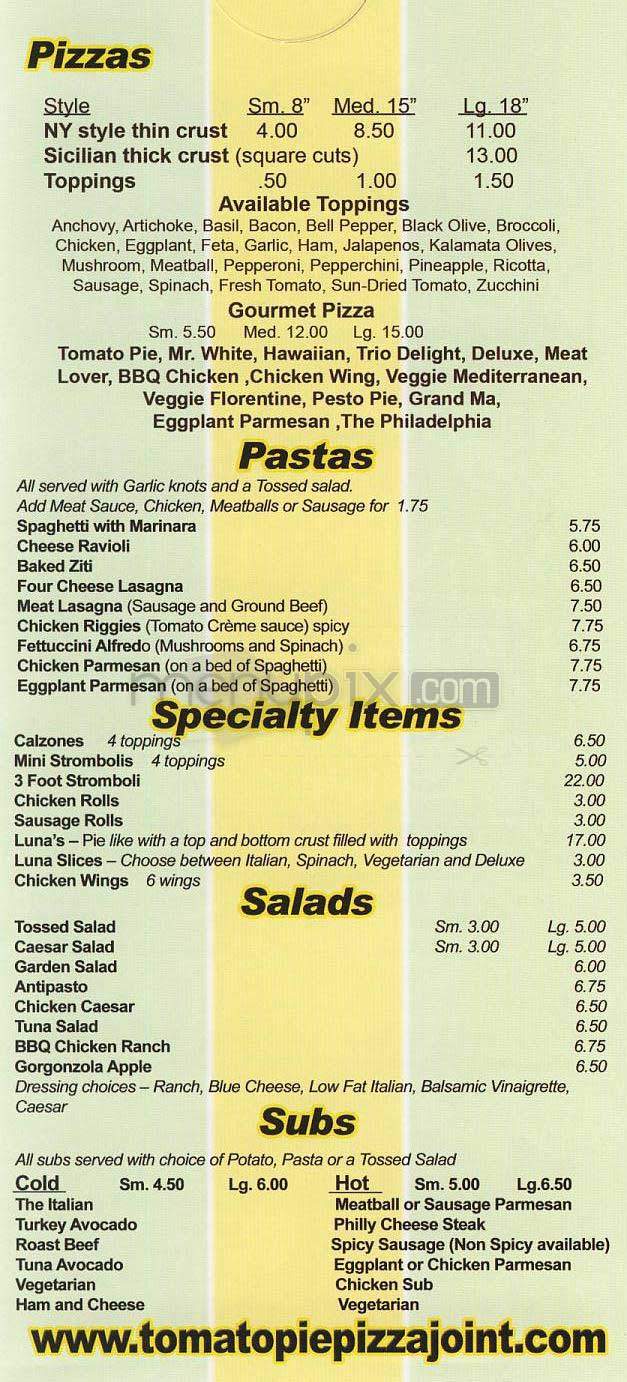 Tomato Pie Pizza Joint - West Hollywood, CA menu_pic