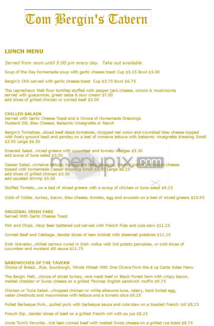 Tom Bergin's - Los Angeles, CA menu_pic