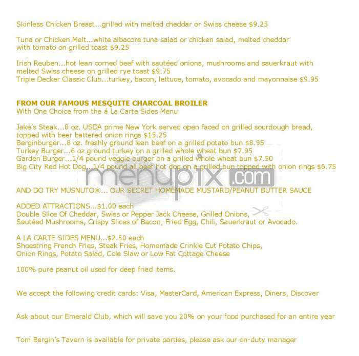 Tom Bergin's - Los Angeles, CA menu_pic