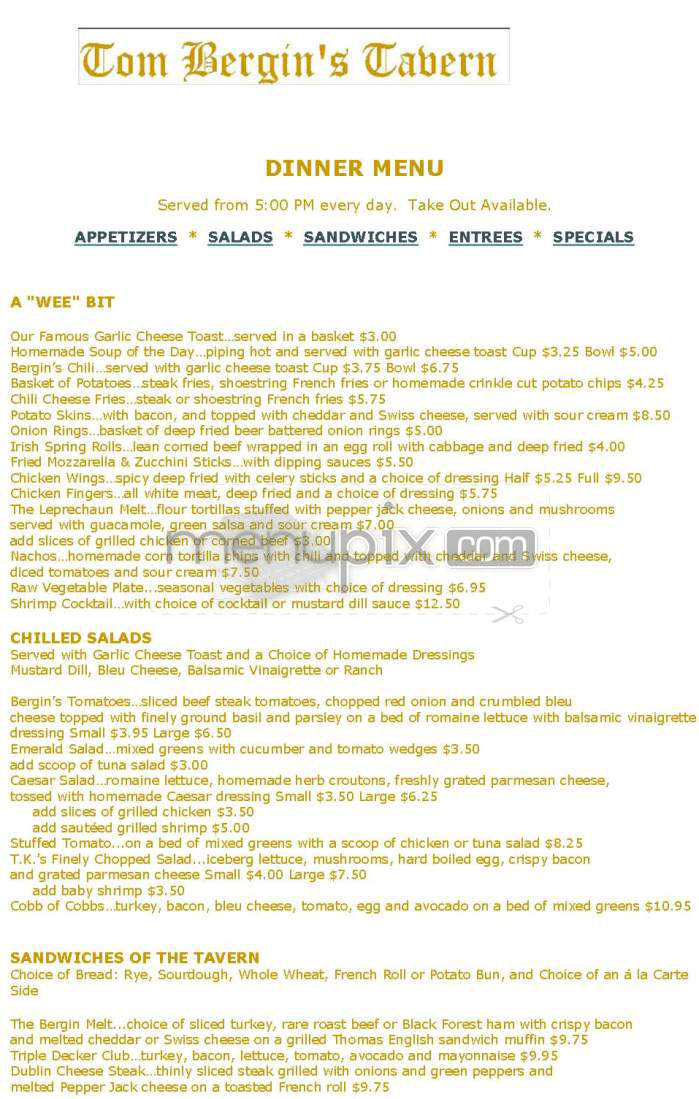 Tom Bergin's - Los Angeles, CA menu_pic