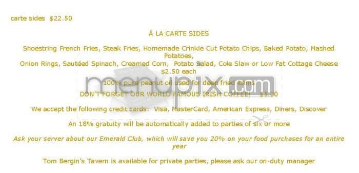 Tom Bergin's - Los Angeles, CA menu_pic
