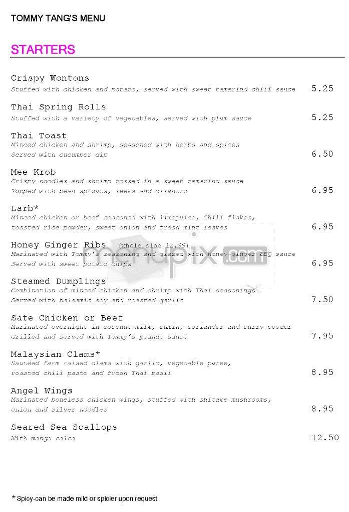 Tommy Tang's - West Hollywood, CA menu_pic