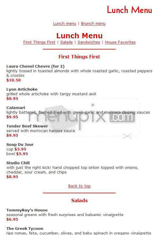 Tommy Ray's - Studio City, CA menu_pic