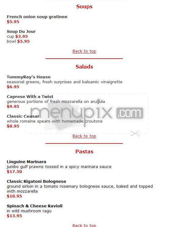 Tommy Ray's - Studio City, CA menu_pic