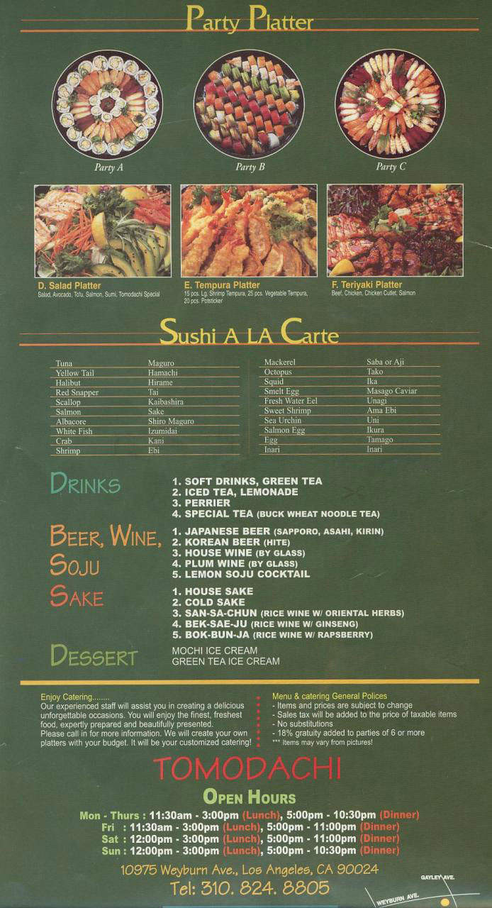 Tomodachi Sushi - Los Angeles, CA menu_pic