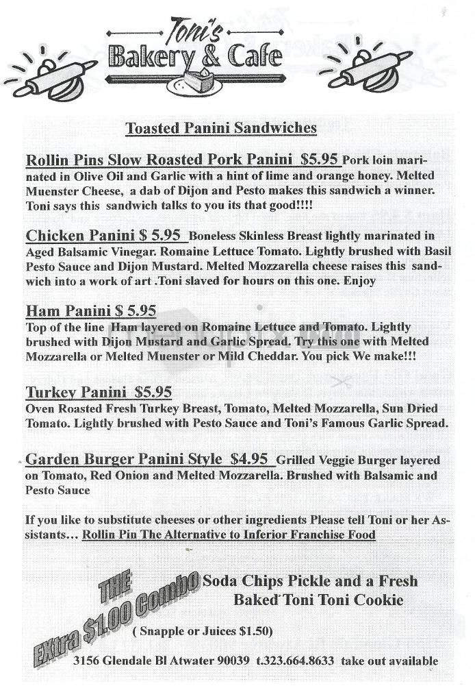 Toni's Bakery & Cafe - Los Angeles, CA menu_pic