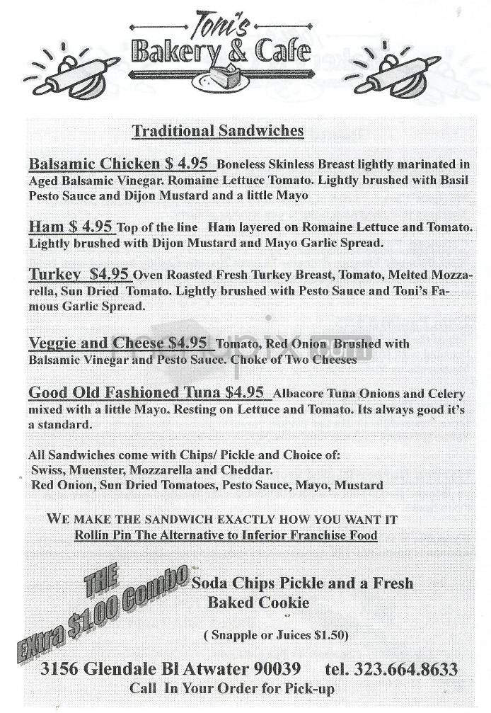 Toni's Bakery & Cafe - Los Angeles, CA menu_pic