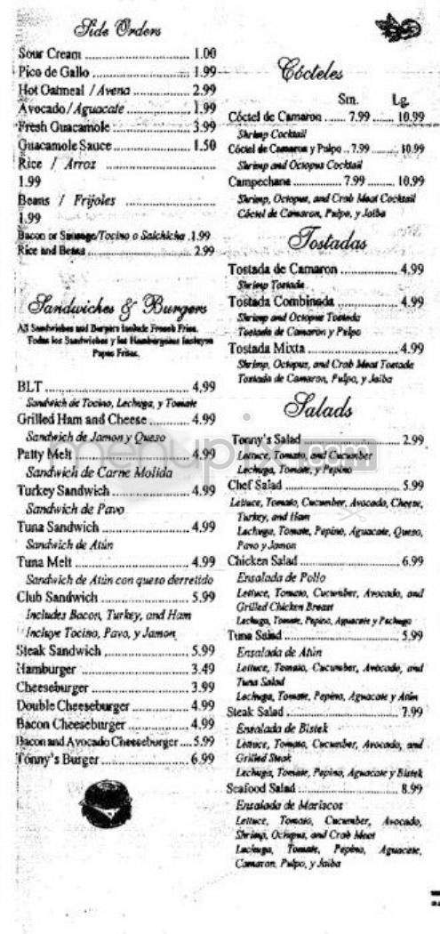 Tonny's Restaurant - Pasadena, CA menu_pic