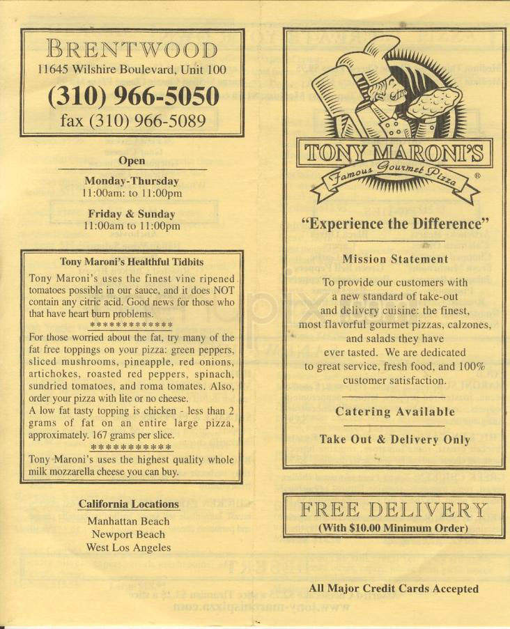 Tony Maroni's - Los Angeles, CA menu_pic