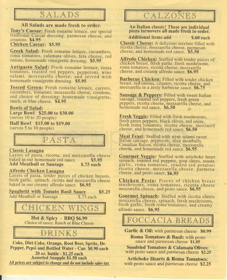 Tony Maroni's - Los Angeles, CA menu_pic