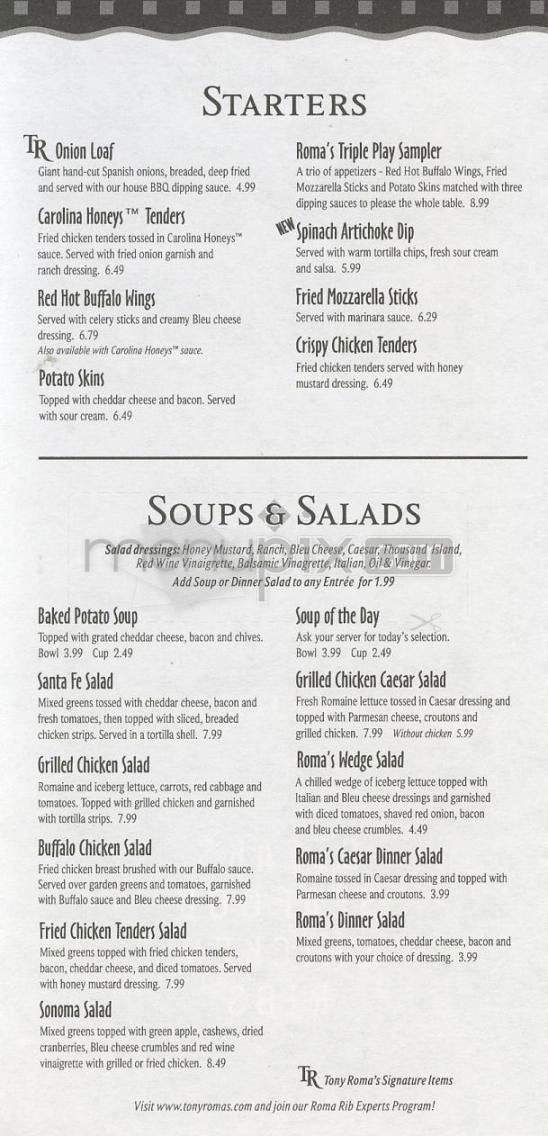 Tony Roma's - Encino, CA menu_pic