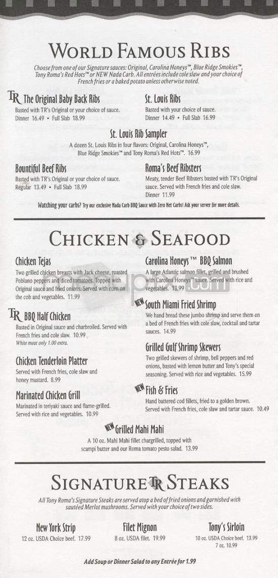 Tony Roma's - Encino, CA menu_pic