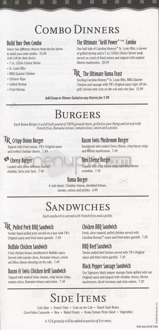 Tony Roma's - Encino, CA menu_pic