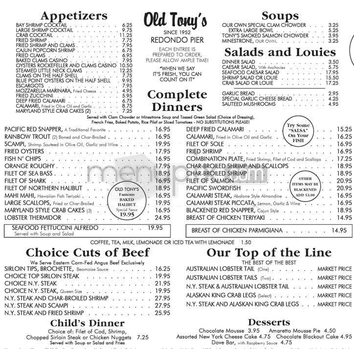 Tony's on the Pier - Redondo Beach, CA menu_pic