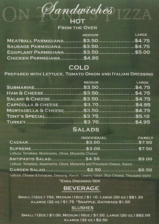 Tony's Pizza - San Marino, CA menu_pic