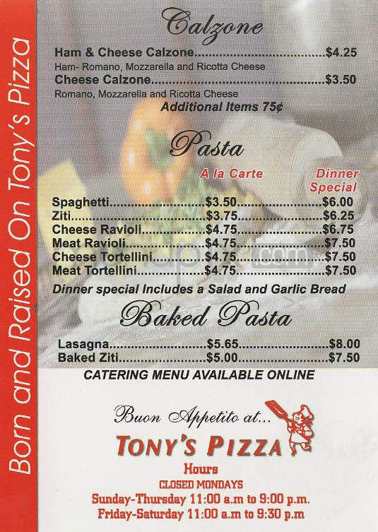 Tony's Pizza - San Marino, CA menu_pic