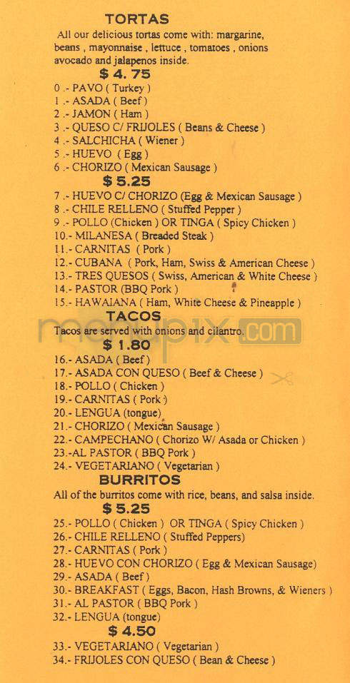 Tortas Mexico - Pasadena, CA menu_pic