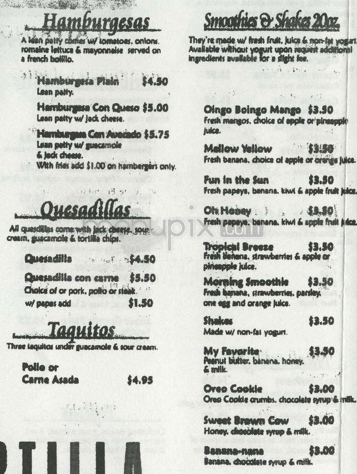 Tortilla Grill - Venice, CA menu_pic