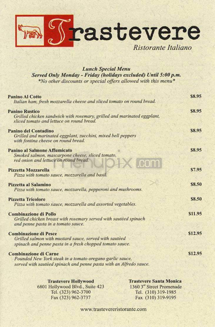 Trastevere - Los Angeles, CA menu_pic