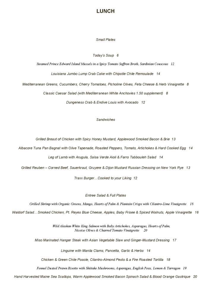 Traxx - Los Angeles, CA menu_pic