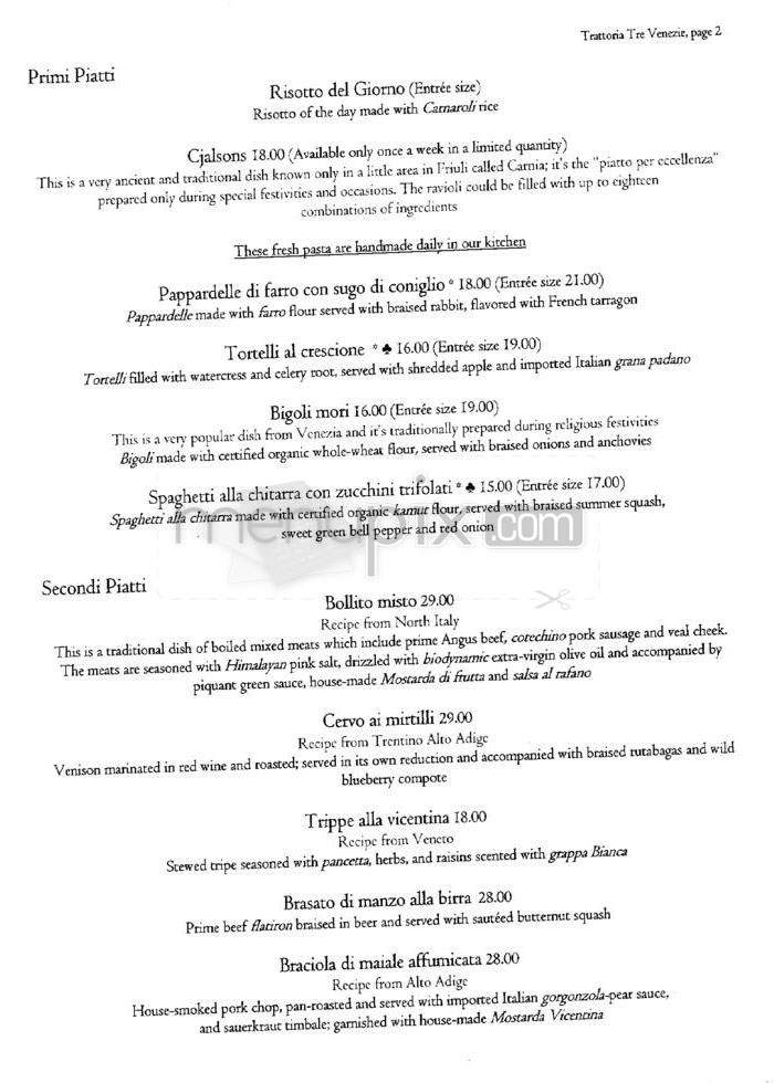 Trattoria Tre Venezie - Pasadena, CA menu_pic