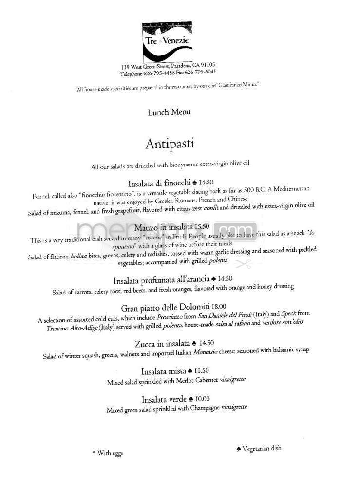 Trattoria Tre Venezie - Pasadena, CA menu_pic