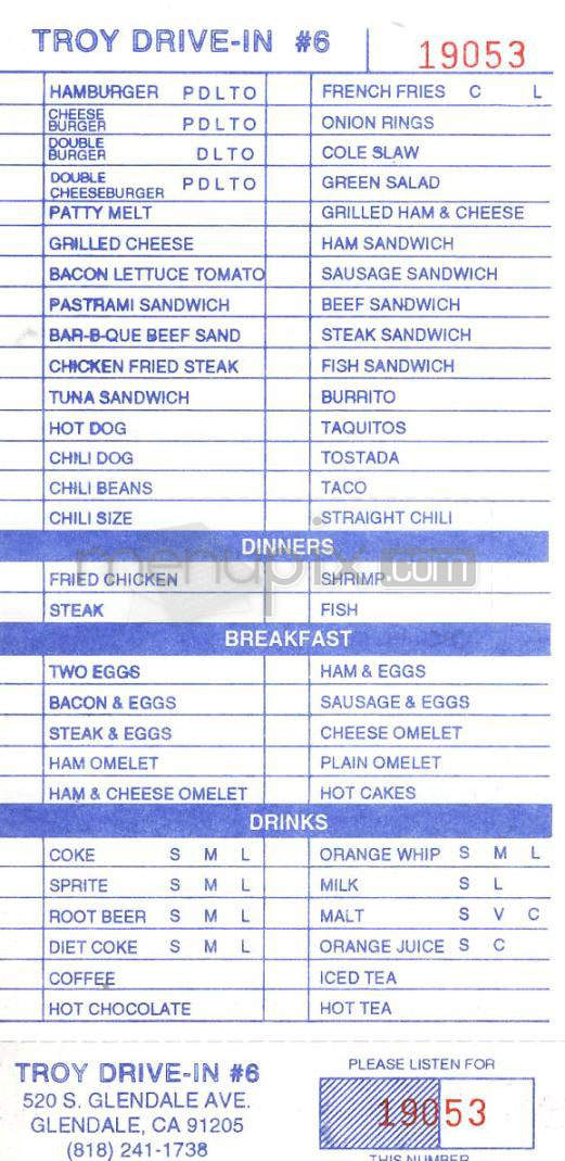 Troy Drive-In 6 - Glendale, CA menu_pic