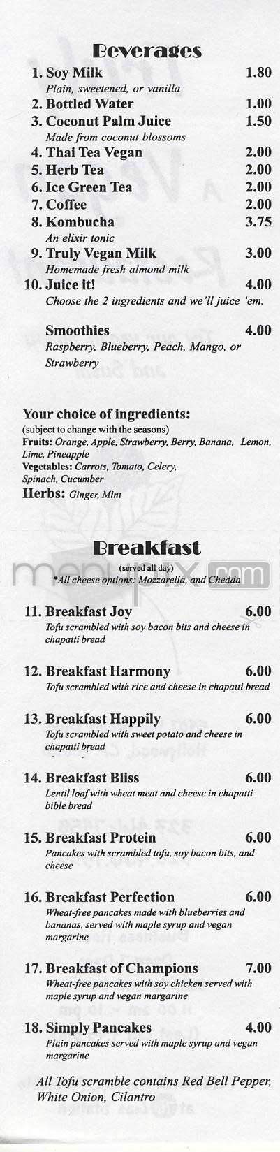 Truly A Vegan Restaurant - Los Angeles, CA menu_pic