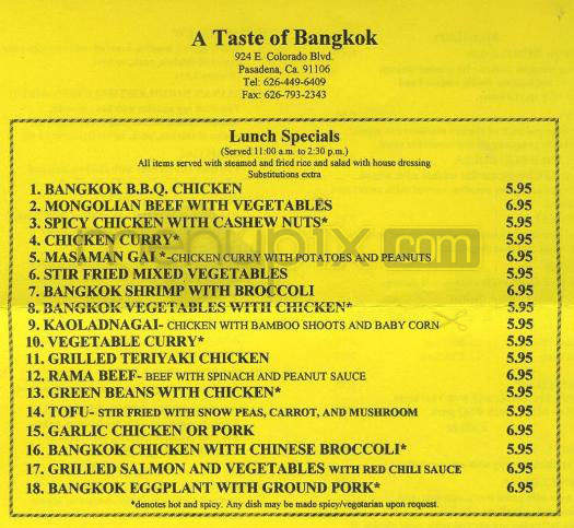 A Taste Of Bangkok - Pasadena, CA menu_pic